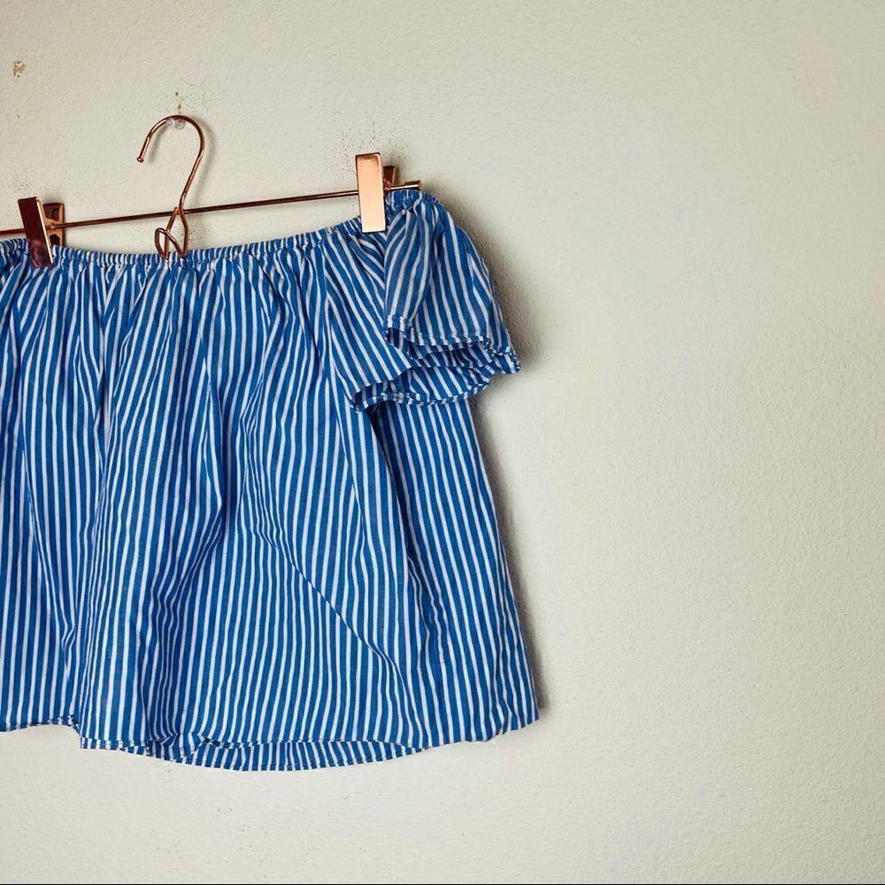 EUC Zara Blue Striped Off Shoulder Top Small - Picture 5 of 8